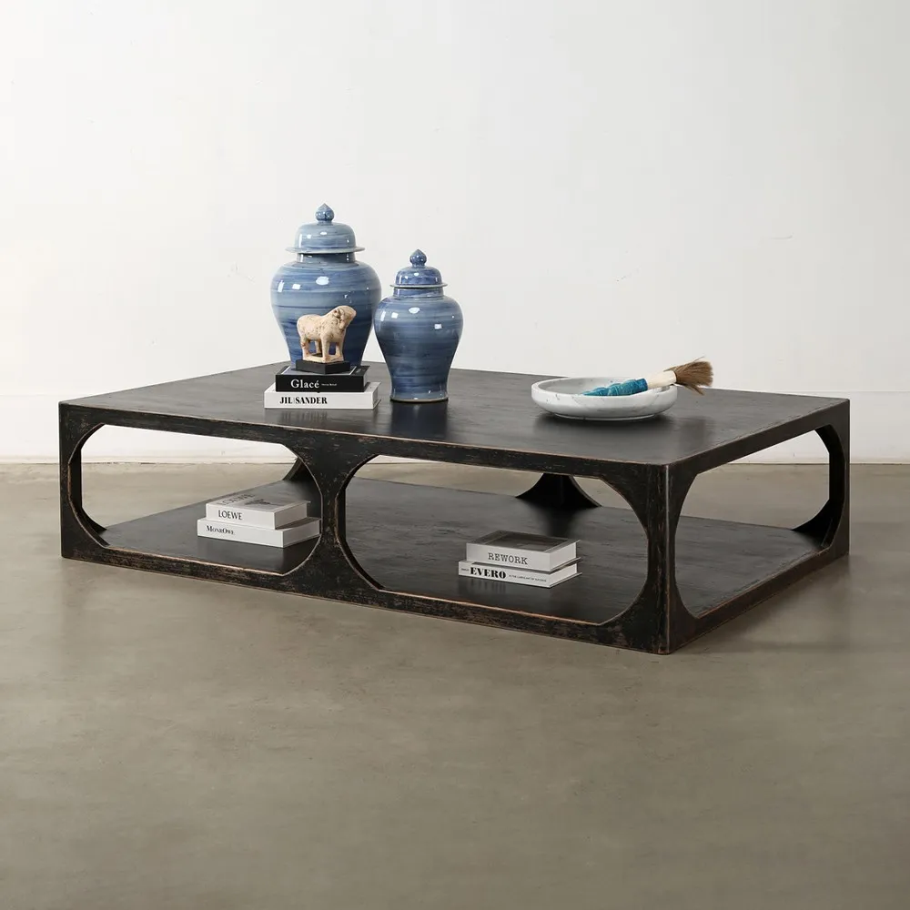 Odilia Rectangular Coffee Table - Black, Pine Wood