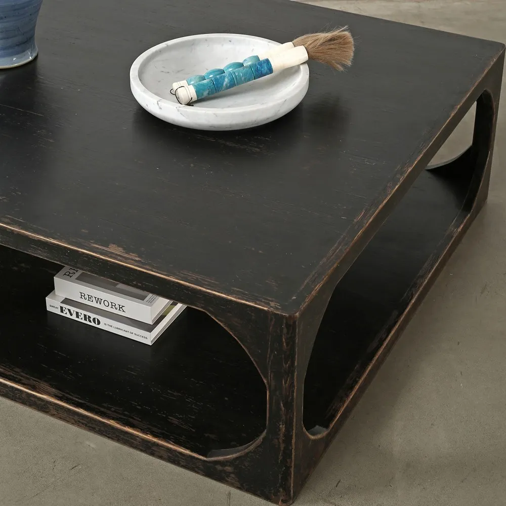 Odilia Rectangular Coffee Table - Black, Pine Wood