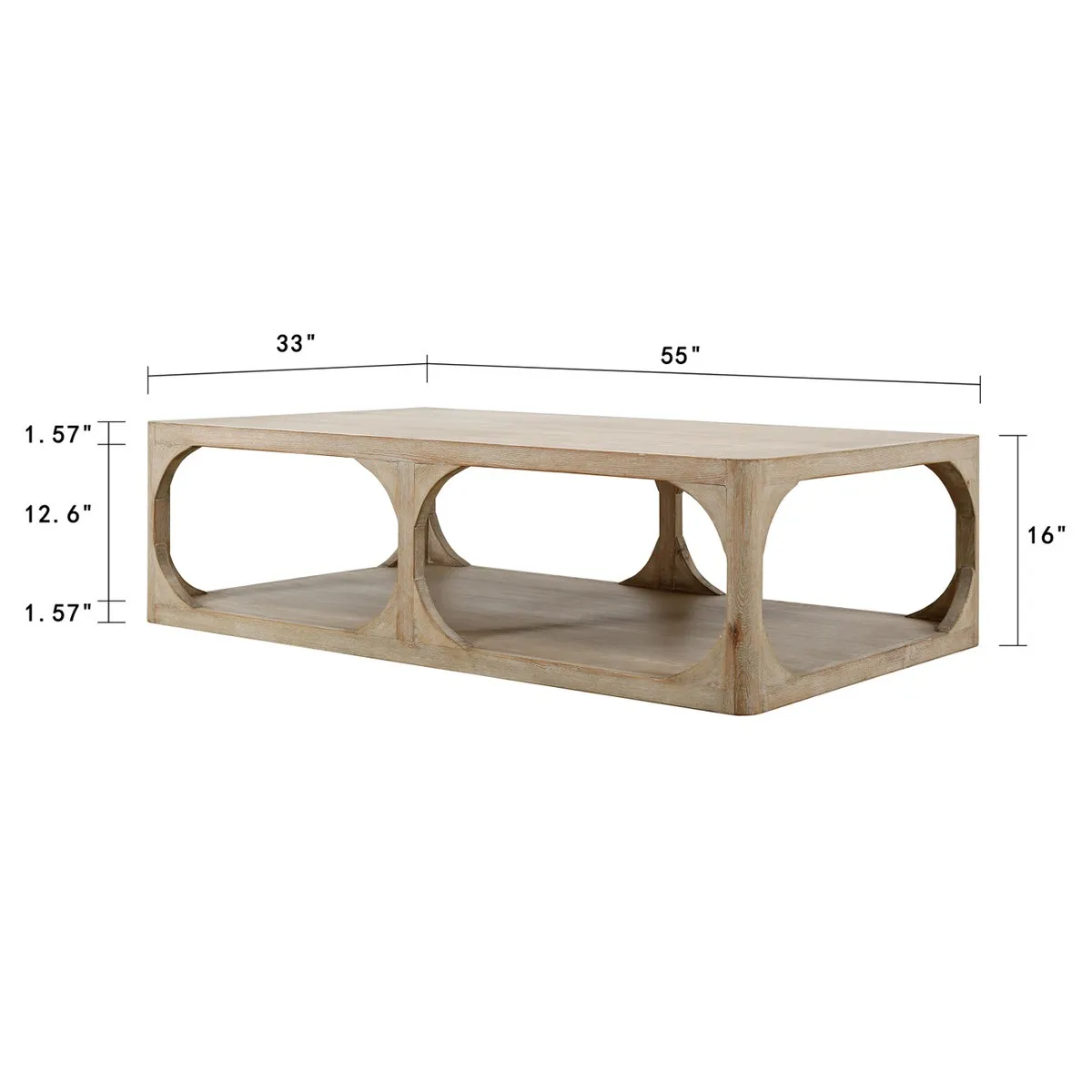 Odilia Rectangular Coffee Table - White, Pine Wood