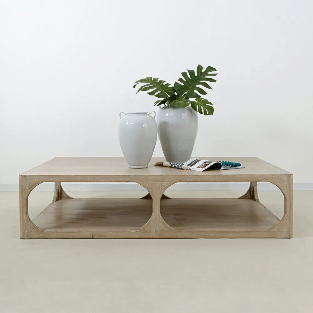 Odilia Rectangular Coffee Table - White, Pine Wood