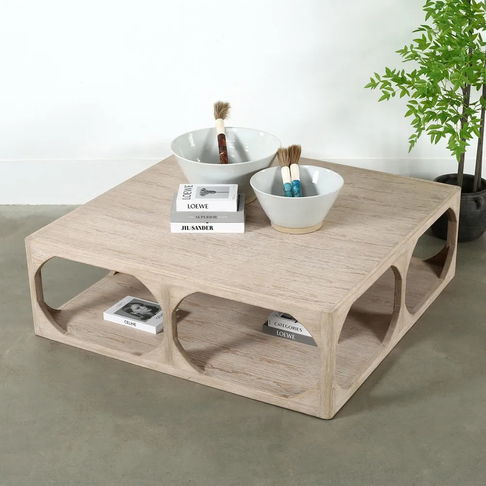Odilia Square Coffee Table - White, Pine Wood