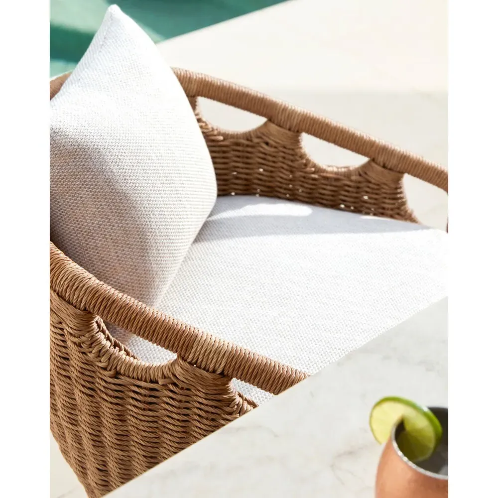 Olara Woven Wicker Outdoor Bar Stool - Cream, Sunbrella