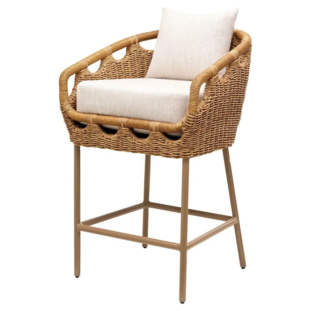 Olara Woven Wicker Outdoor Bar Stool - Cream, Sunbrella image
