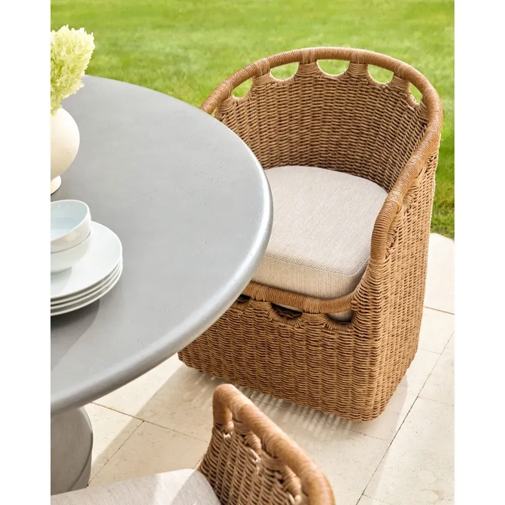 Olara Woven Wicker Outdoor Dining Arm Chair - Cream, Sunbrella