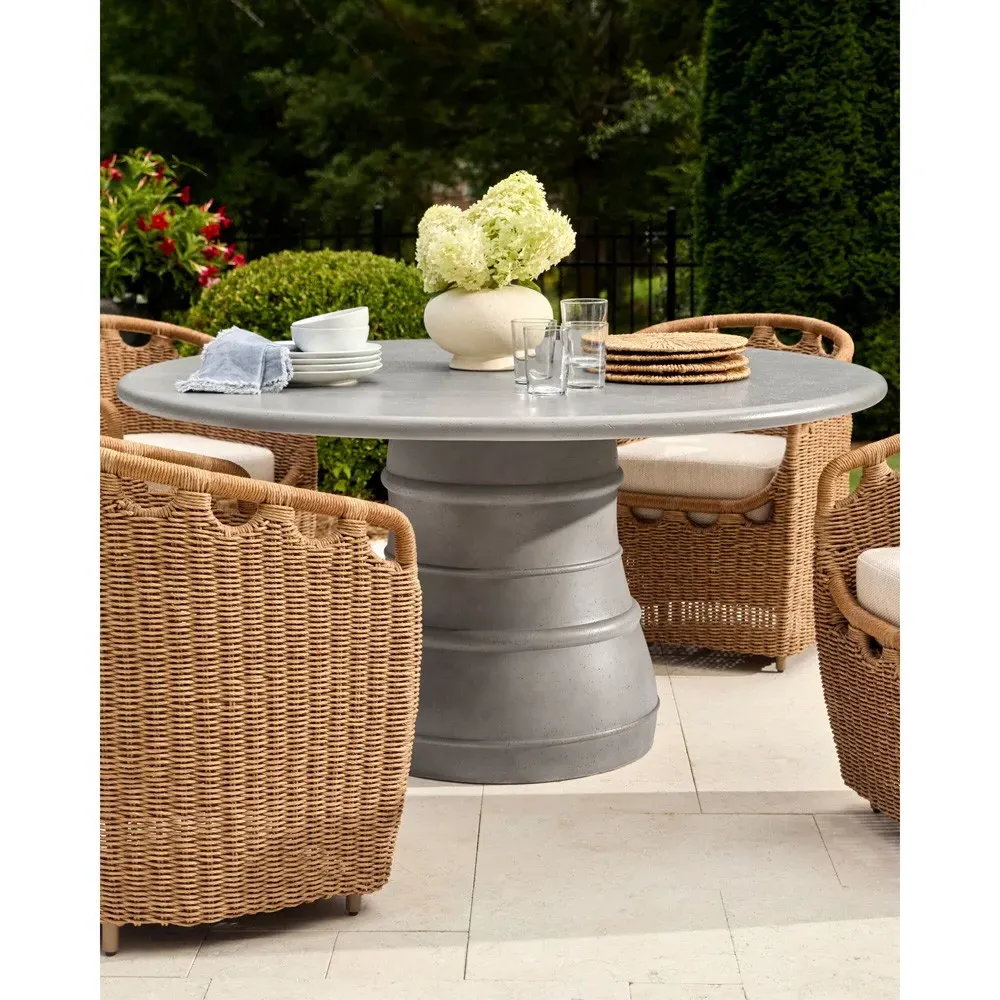 Olara Woven Wicker Outdoor Dining Arm Chair - Cream, Sunbrella