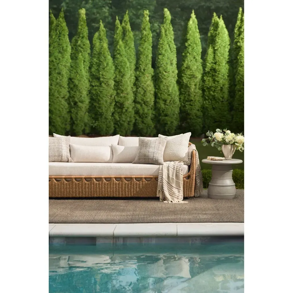 Olara Woven Wicker Outdoor Sofa - Cream, Sunbrella
