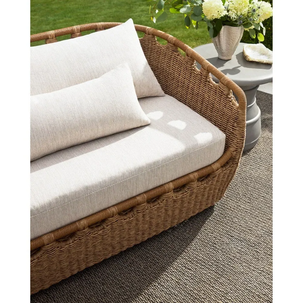 Olara Woven Wicker Outdoor Sofa - Cream, Sunbrella