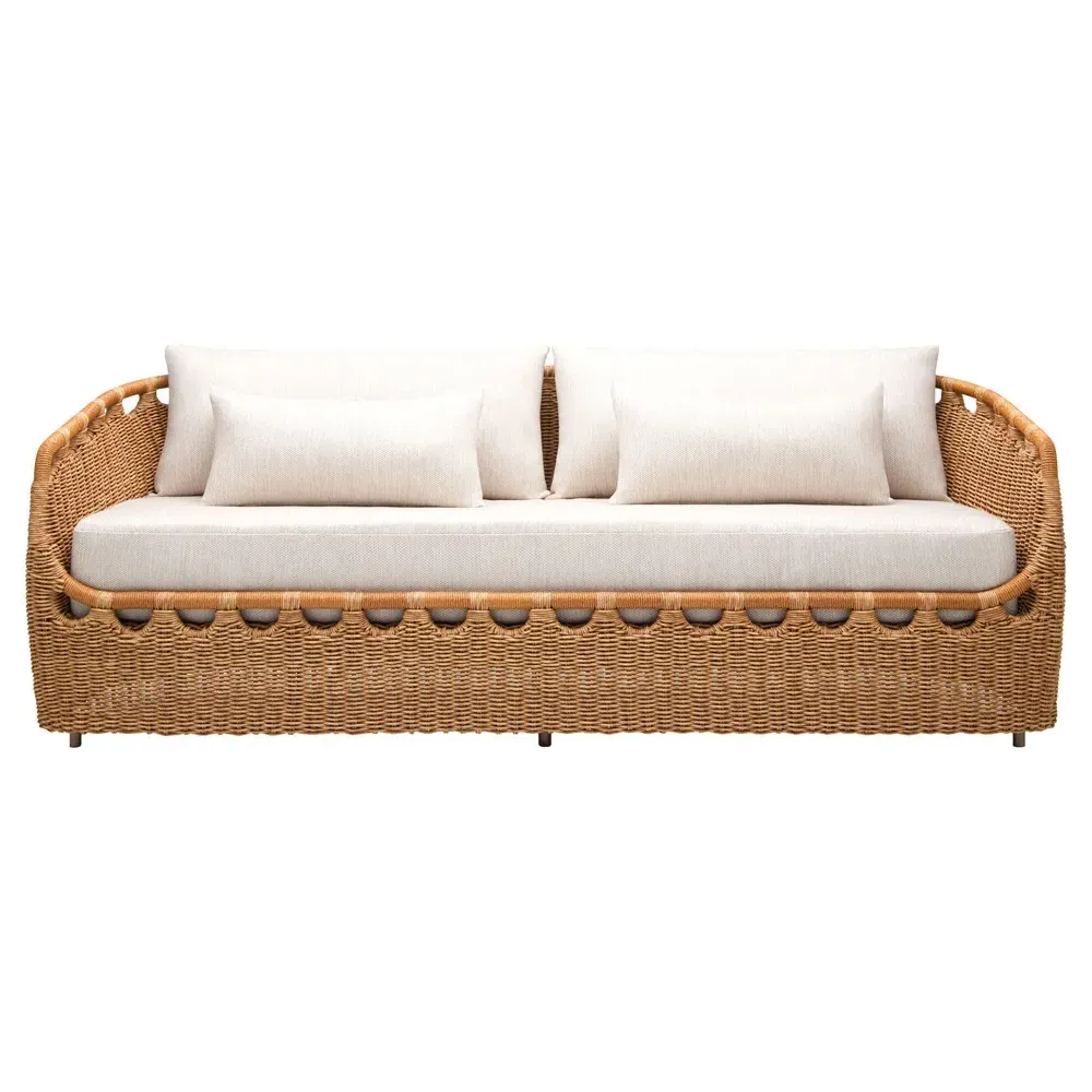 Olara Woven Wicker Outdoor Sofa - Cream, Sunbrella