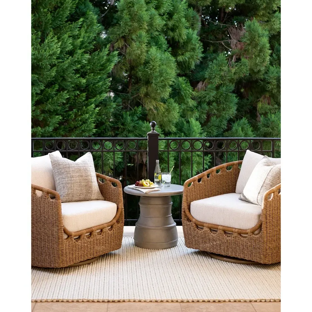 Olara Woven Wicker Outdoor Swivel Chair - Cream, Sunbrella