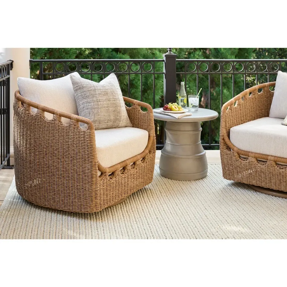 Olara Woven Wicker Outdoor Swivel Chair - Cream, Sunbrella