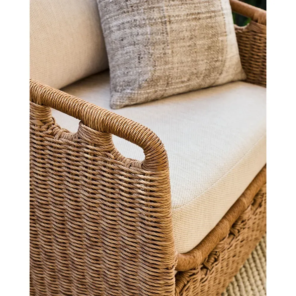 Olara Woven Wicker Outdoor Swivel Chair - Cream, Sunbrella