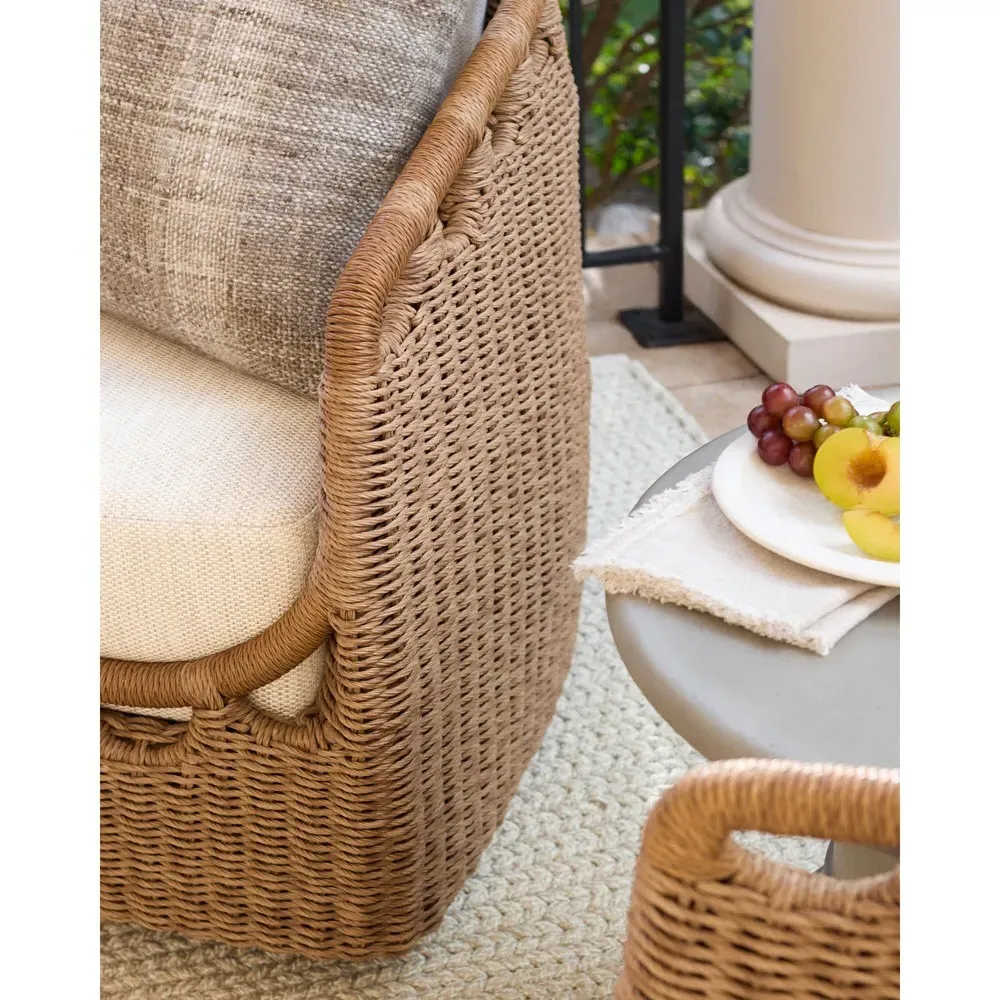 Olara Woven Wicker Outdoor Swivel Chair - Cream, Sunbrella