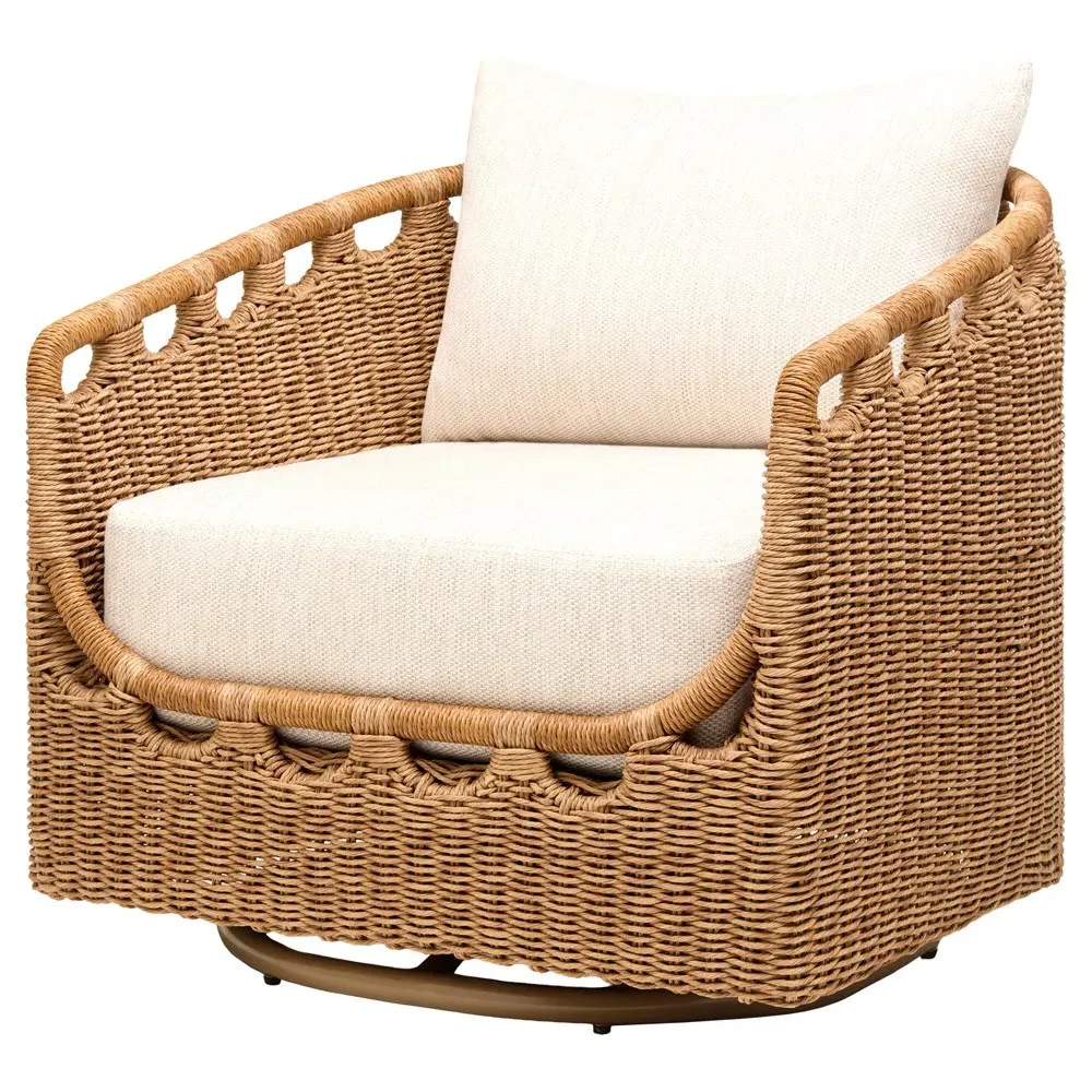 Olara Woven Wicker Outdoor Swivel Chair - Cream, Sunbrella