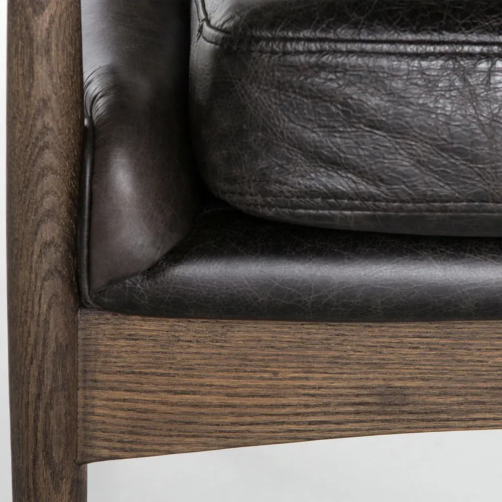 Olena Mid Century Arm Chair - Black, Leather