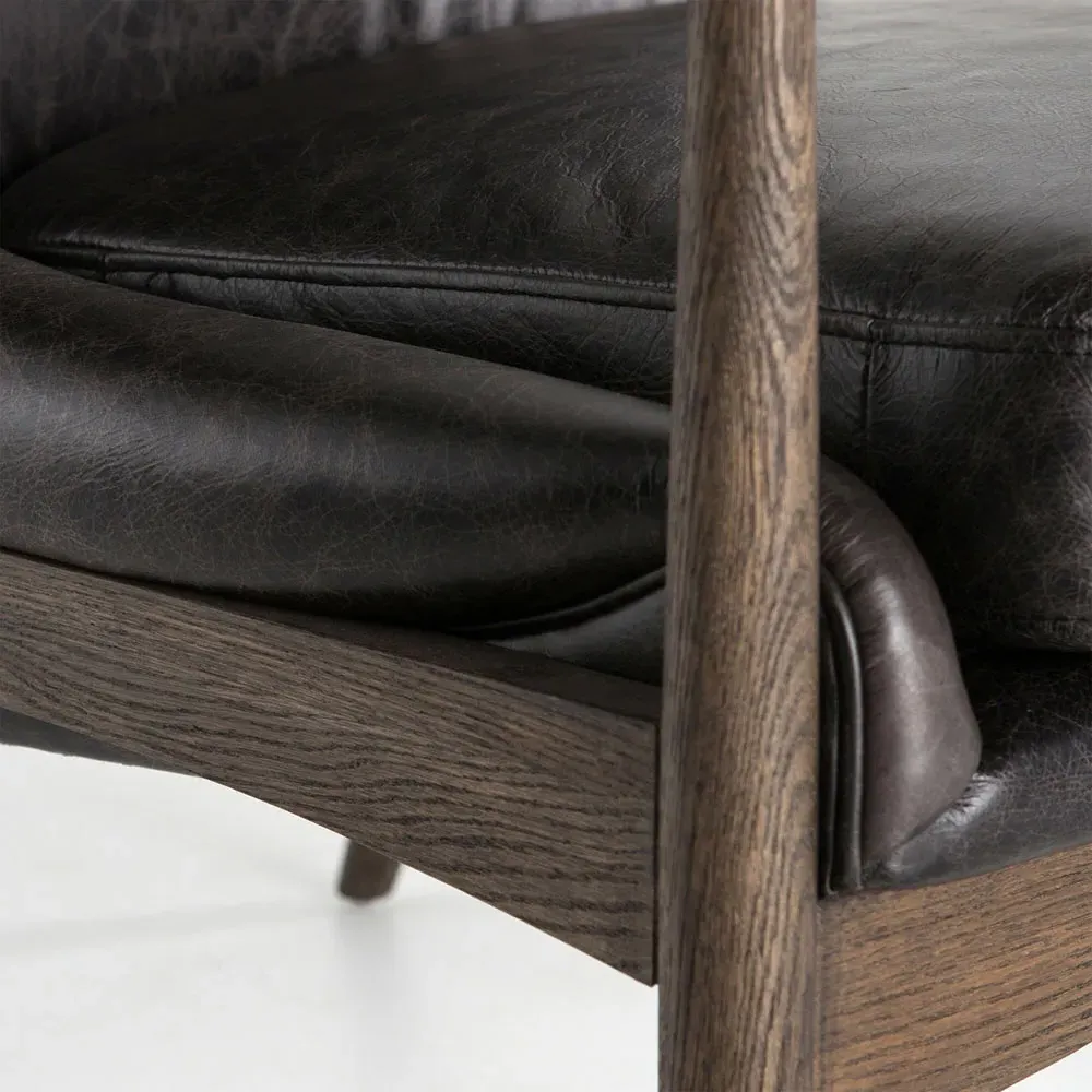 Olena Mid Century Arm Chair - Black, Leather