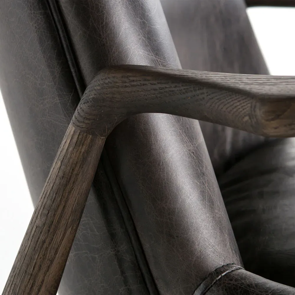 Olena Mid Century Arm Chair - Black, Leather