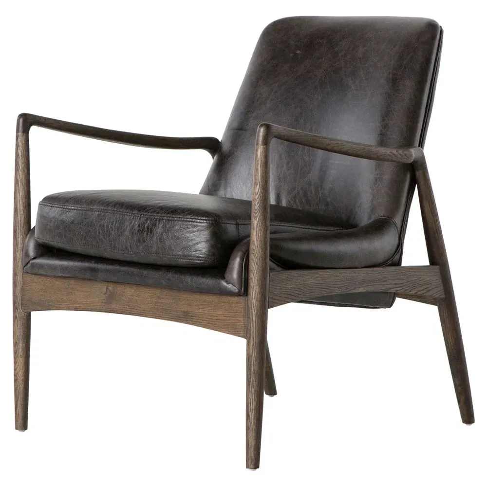Olena Mid Century Arm Chair - Black, Leather image