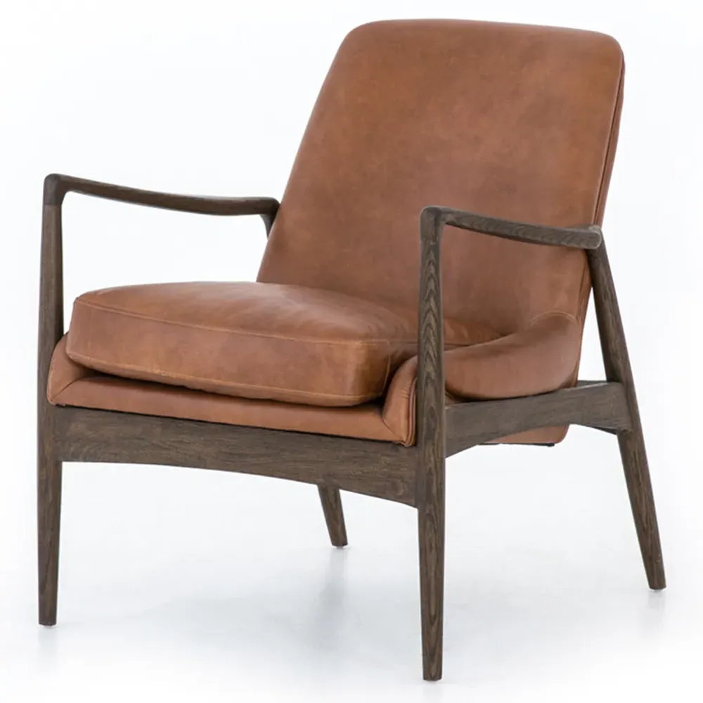 Olena Mid Century Arm Chair - Brown, Leather