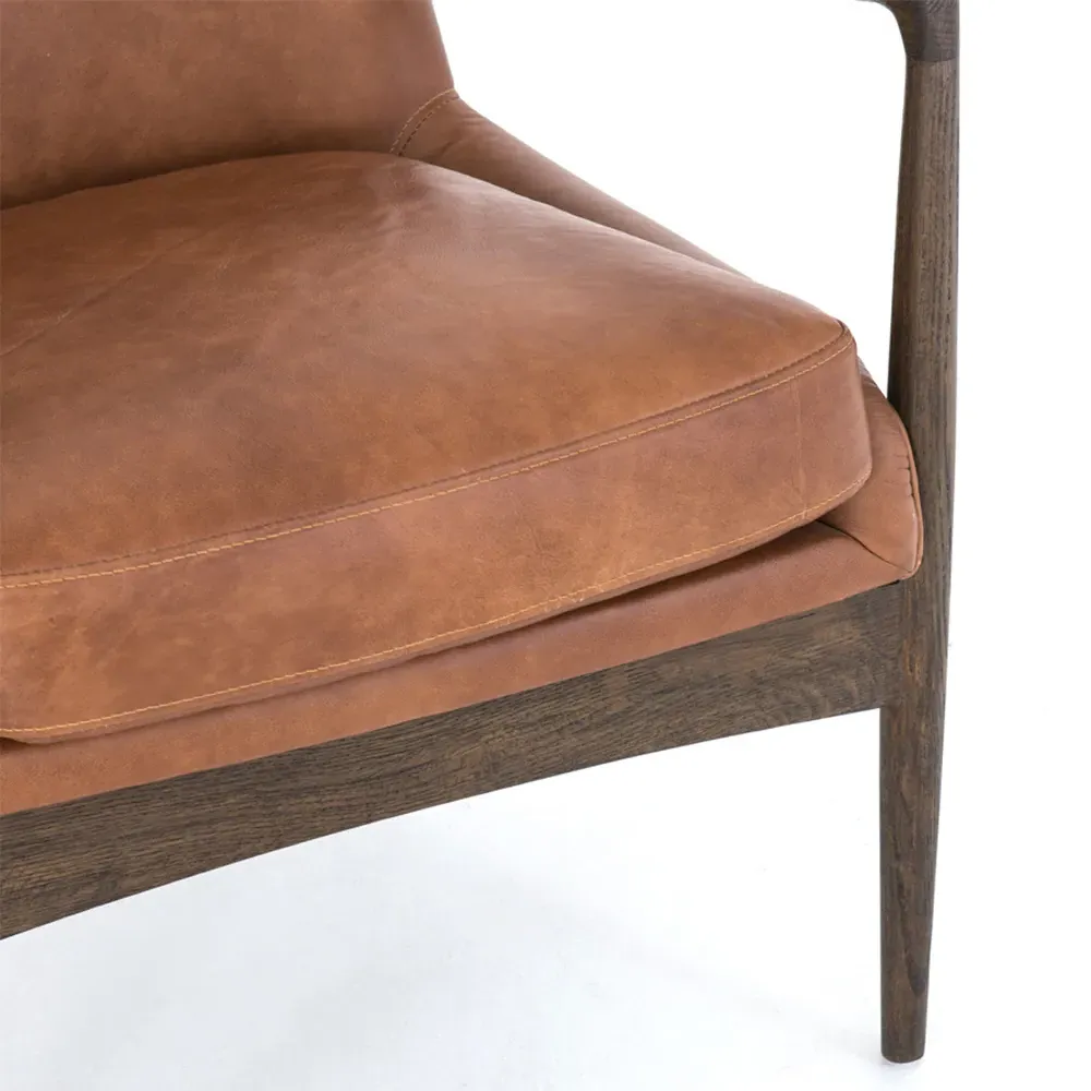 Olena Mid Century Arm Chair - Brown, Leather