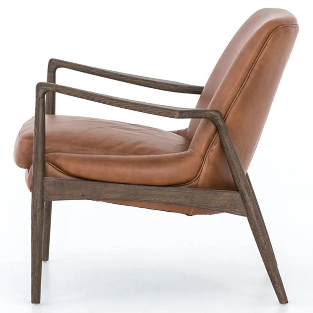 Olena Mid Century Arm Chair - Brown, Leather