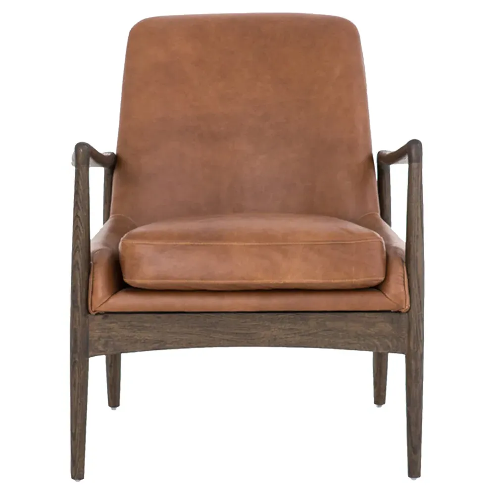 Olena Mid Century Arm Chair - Brown, Leather