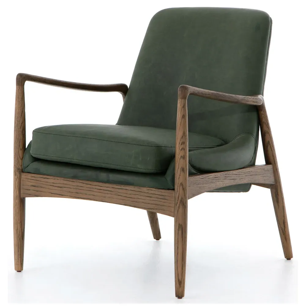 Olena Mid Century Arm Chair - Green, Leather