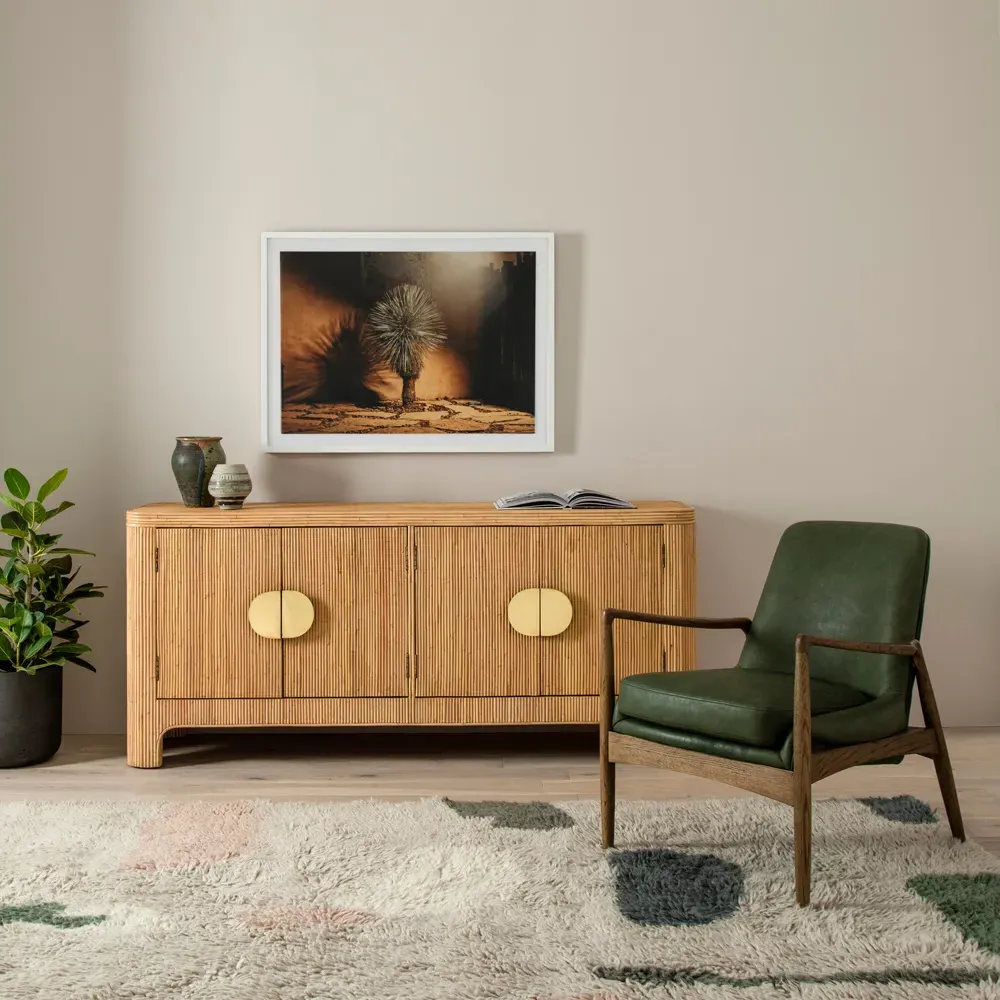 Olena Mid Century Arm Chair - Green, Leather