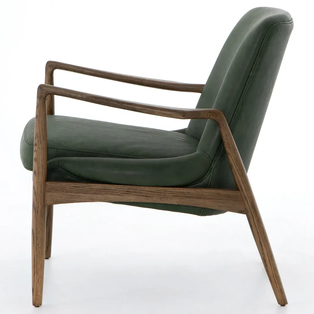 Olena Mid Century Arm Chair - Green, Leather