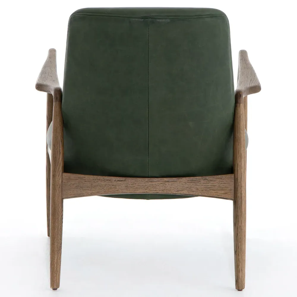 Olena Mid Century Arm Chair - Green, Leather