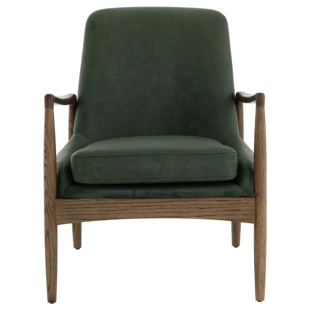 Olena Mid Century Arm Chair - Green, Leather