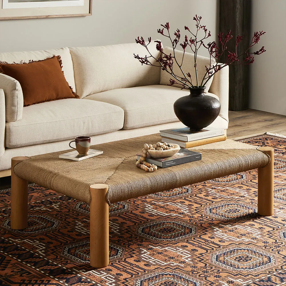 Olivia Coffee Table with Braided Top - Brown, Mahogany