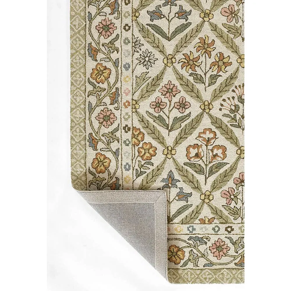 Olivia Floral Patterned Rug - Green, Wool