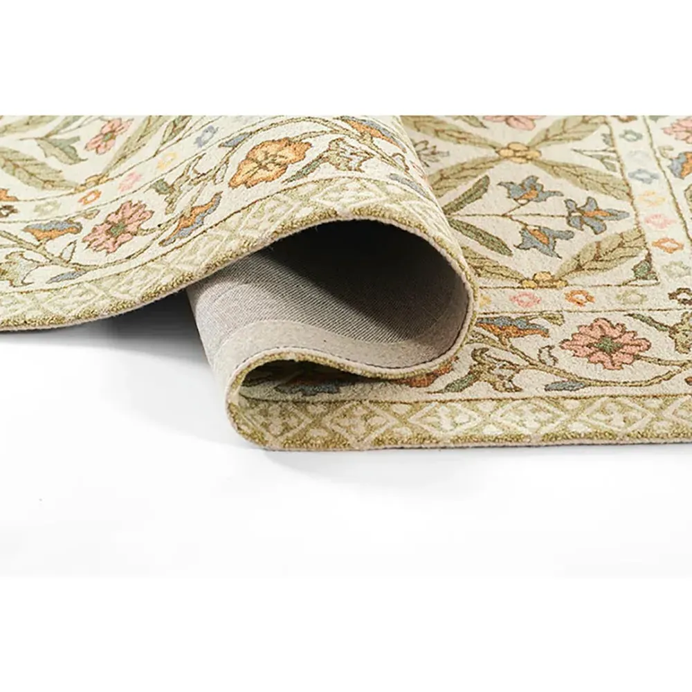 Olivia Floral Patterned Rug - Green, Wool