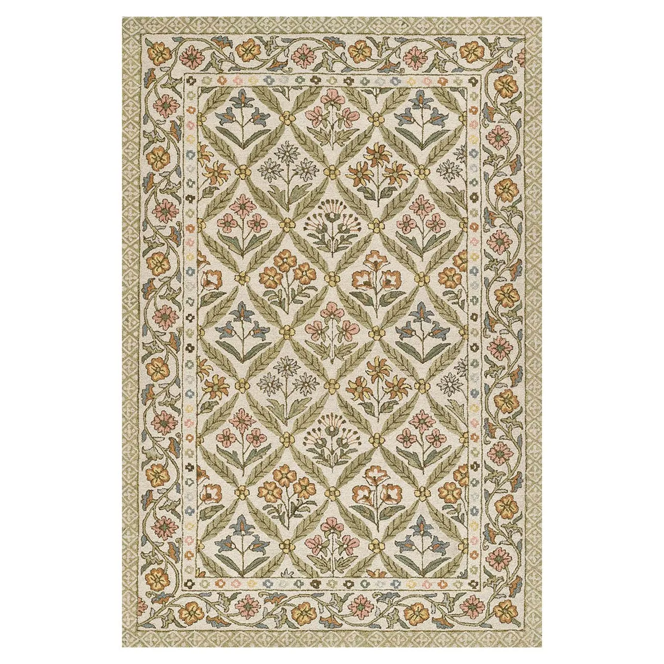 Olivia Floral Patterned Rug - Green, Wool image