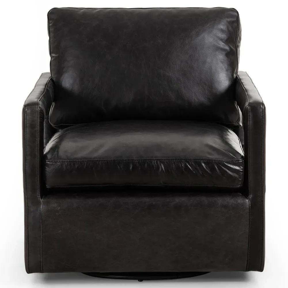 Olson Swivel Chair - Black, Leather