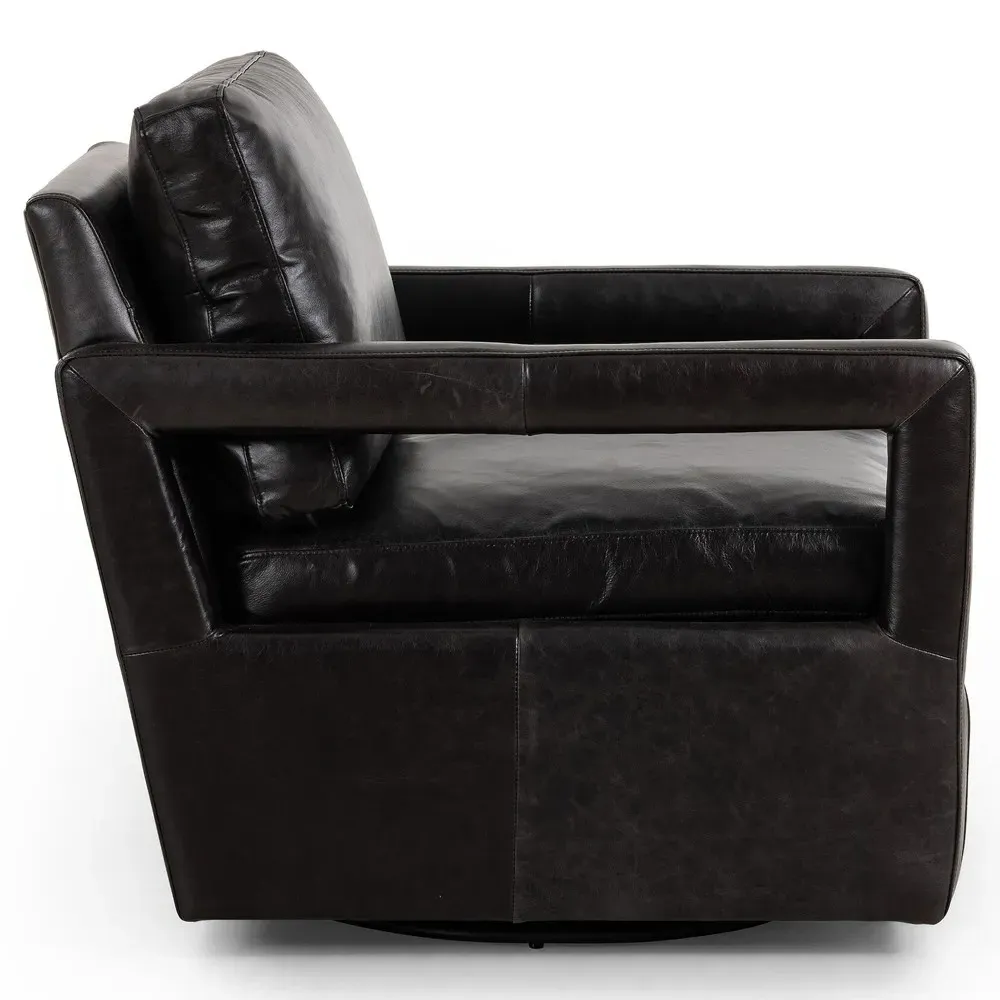 Olson Swivel Chair - Black, Leather