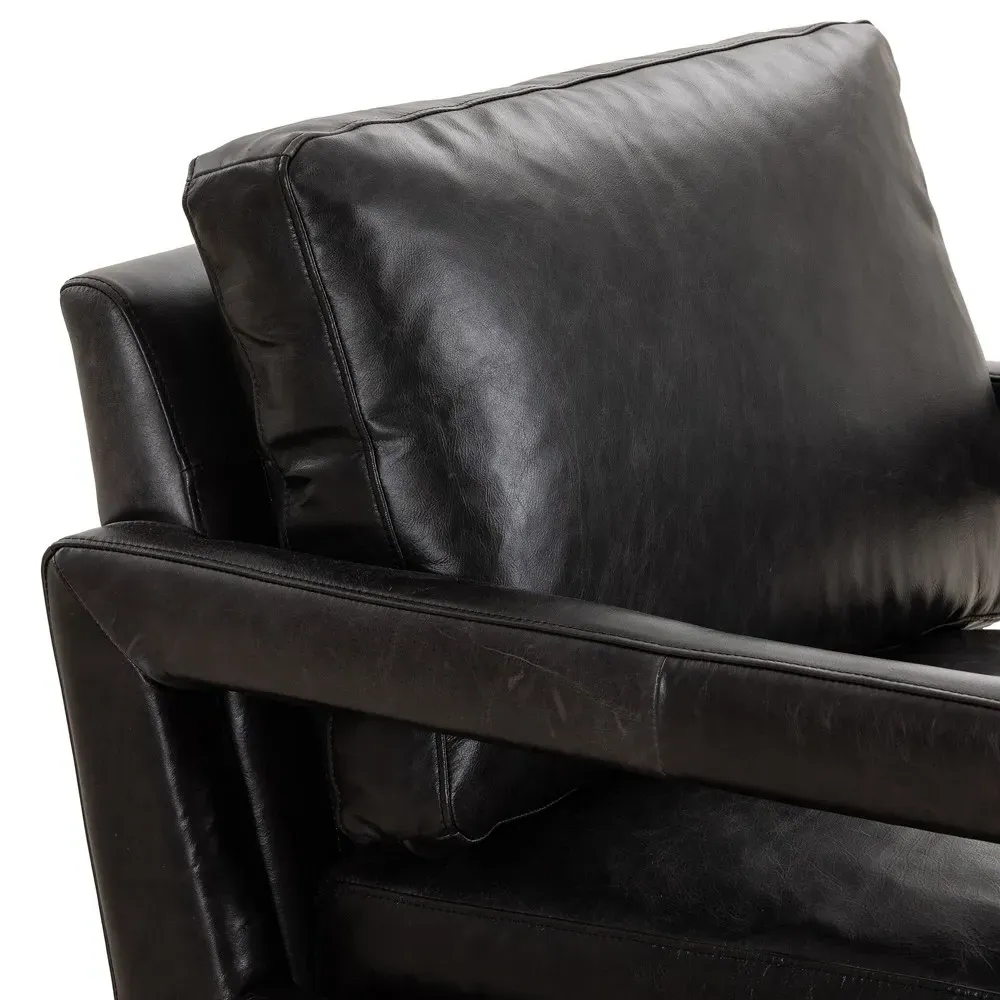 Olson Swivel Chair - Black, Leather