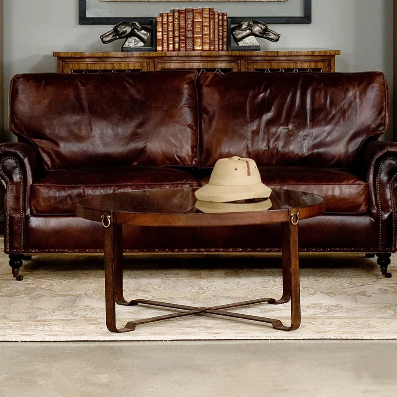 Olympus Round Coffee Table - Brown, Leather