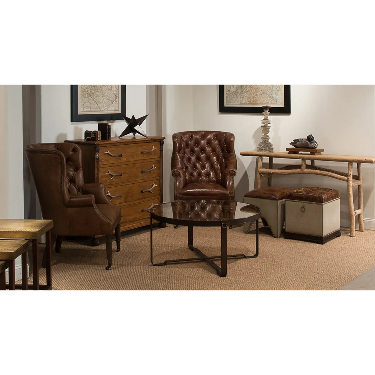 Olympus Round Coffee Table - Brown, Leather