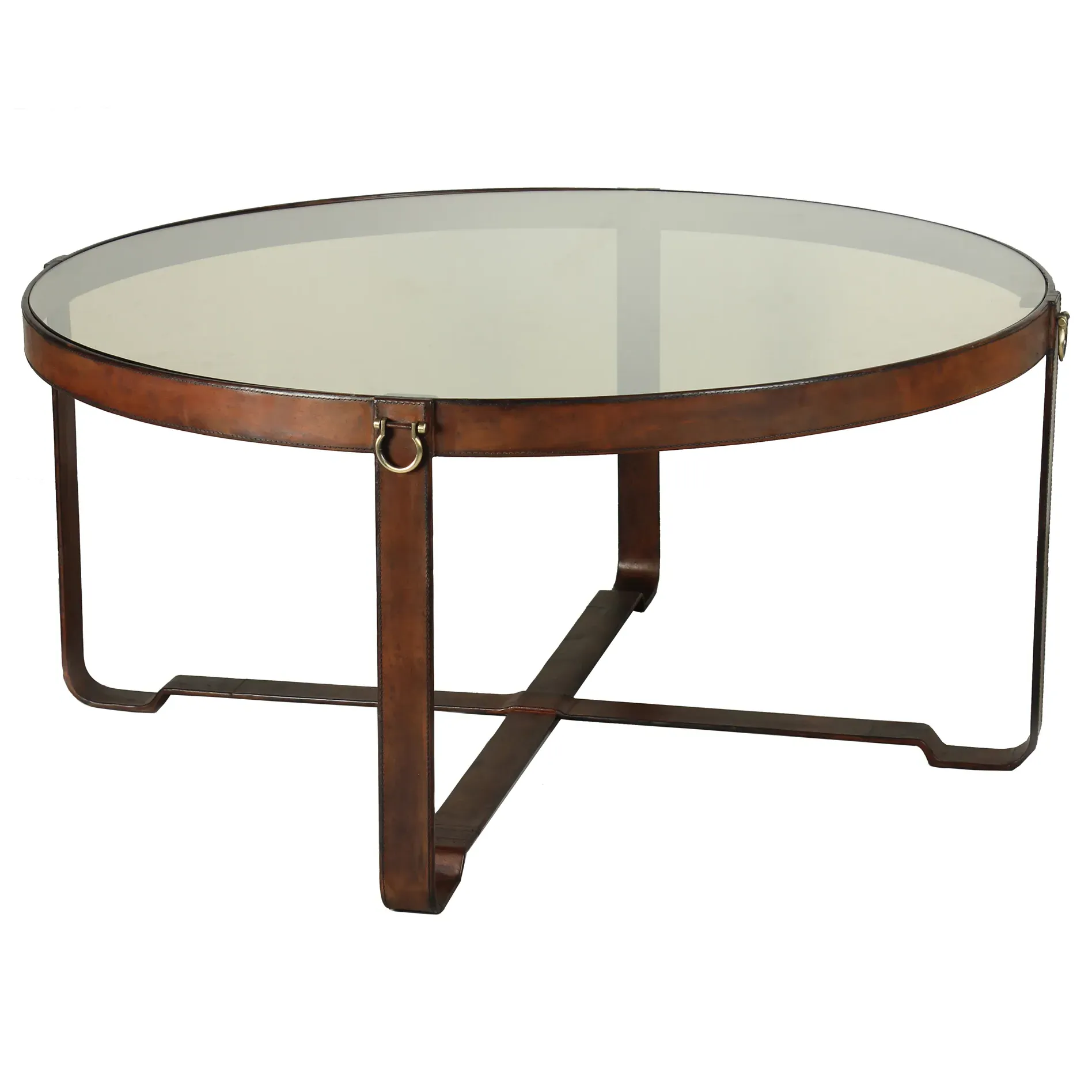 Olympus Round Coffee Table - Brown, Leather