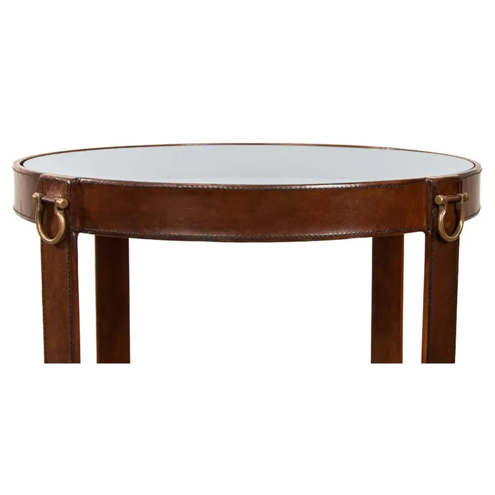 Olympus Round Side Table - Brown, Leather