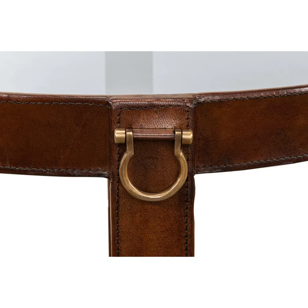 Olympus Round Side Table - Brown, Leather