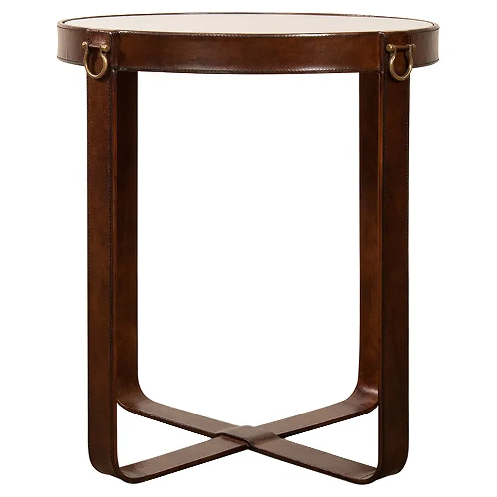 Olympus Round Side Table - Brown, Leather image