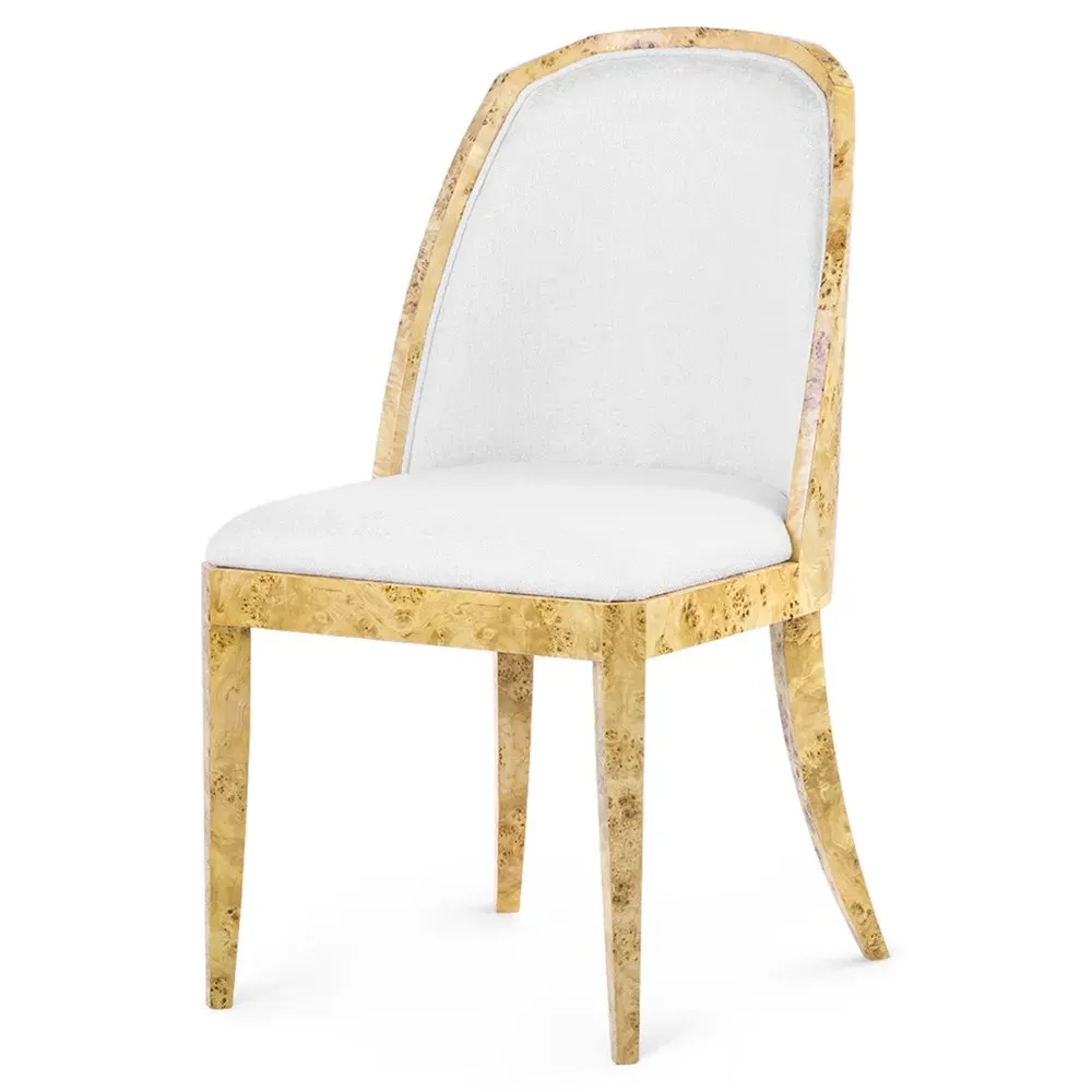 Ophelia Burl Wood Dining Chair - White, Mappa Burl