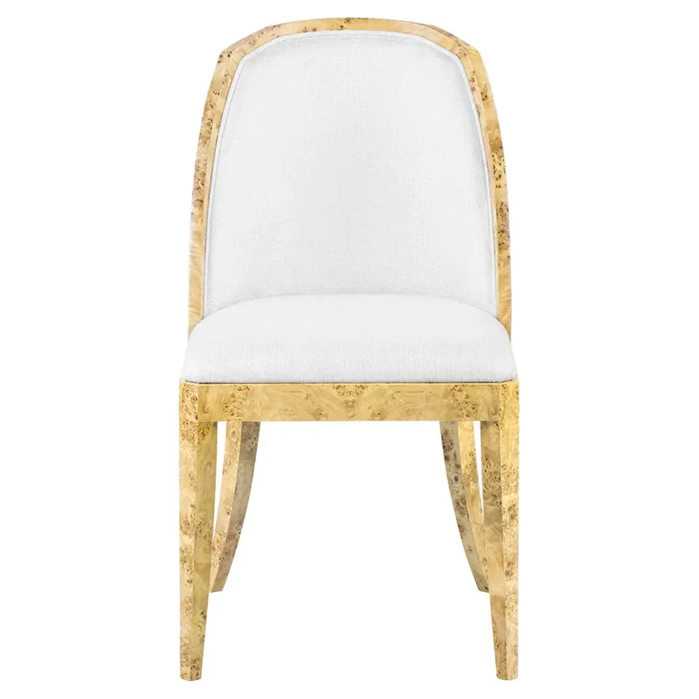 Ophelia Burl Wood Dining Chair - White, Mappa Burl