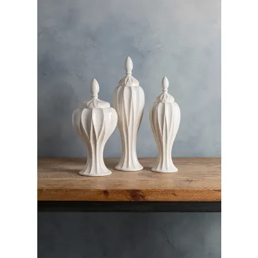 Ophelia Outdoor Jars Set of 3 - Cream White, Ceramic