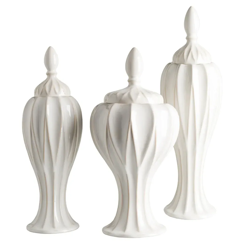 Ophelia Outdoor Jars Set of 3 - Cream White, Ceramic