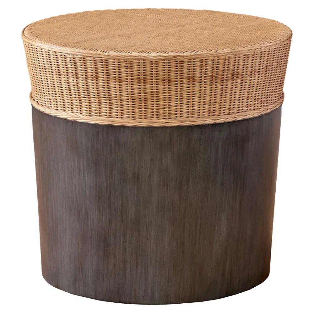 Orfeo Woven Wicker Side Table - Brown, Mahogany