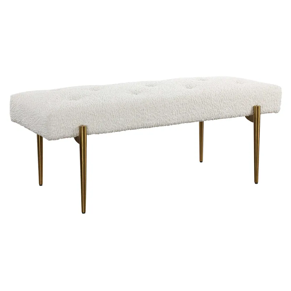 Orion Tufted Bench - White, Faux Shearling
