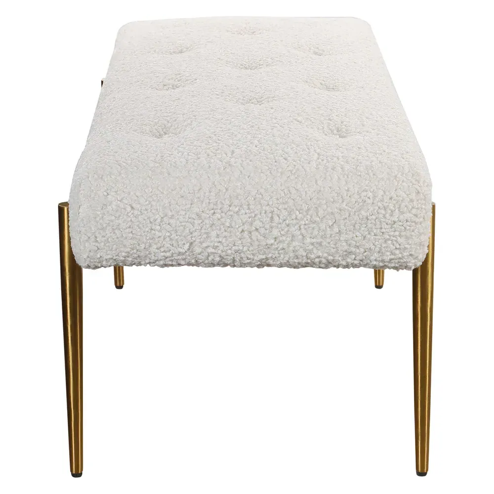 Orion Tufted Bench - White, Faux Shearling